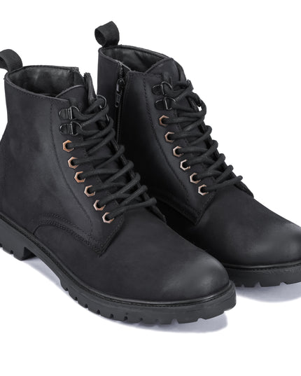 S&B Nubuck Leather Lace-Up Boot - Black
