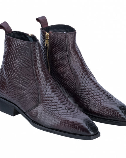 S&B Croco square-Toe Cuban Chelsea - Cherry