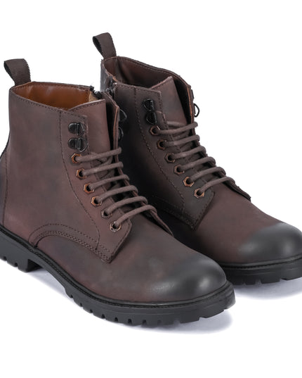 S&B Nubuck Leather Lace-Up Boot - Brown