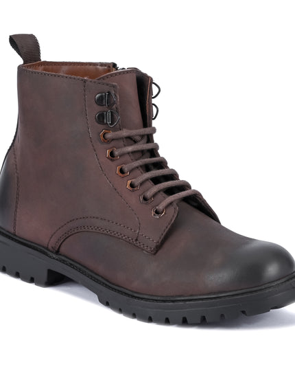 S&B Nubuck Leather Lace-Up Boot - Brown