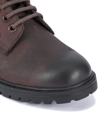 S&B Nubuck Leather Lace-Up Boot - Brown