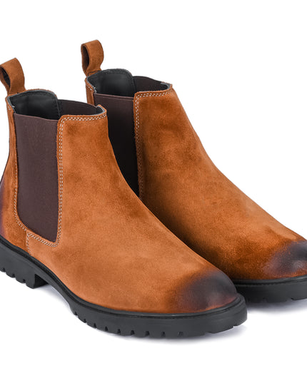 S&B Round Suede Leather Chelsea - Camel