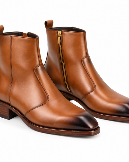 S&B Long Square-Toe Chelsea – Tan