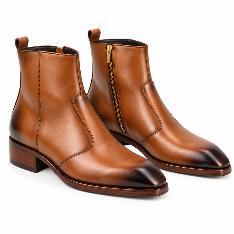S&B Long Square-Toe Chelsea – Tan