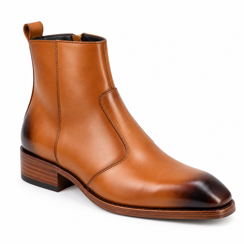 S&B Long Square-Toe Chelsea – Tan