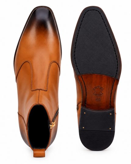 S&B Long Square-Toe Chelsea – Tan