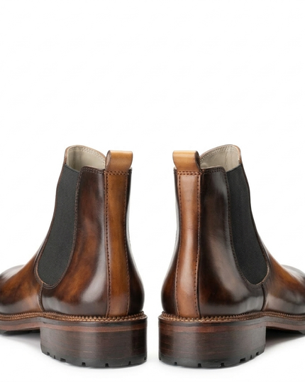 S&B Italian Burnished Brown Leather Chelsea Boot-Tan