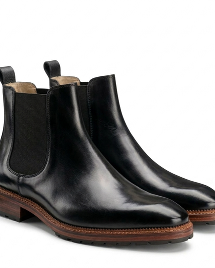 S&B Italian Burnished Brown Leather  Chelsea Boot-Black