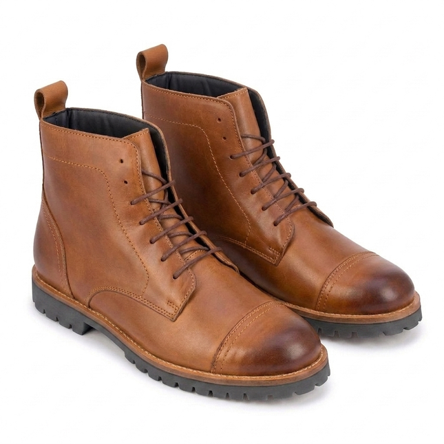 S&B Brown Cap Toe Rugged Boots
