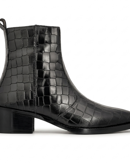 S&B Black Croco Cowboy Chelsea Boots