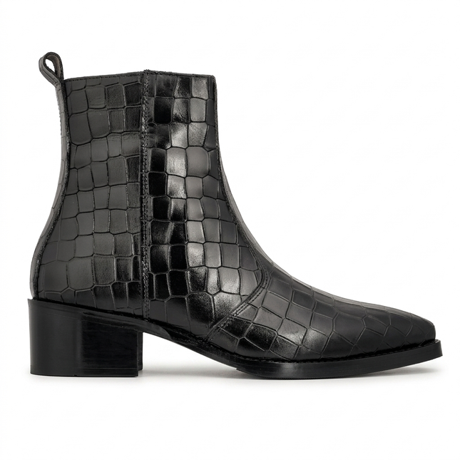 S&B Black Croco Cowboy Chelsea Boots