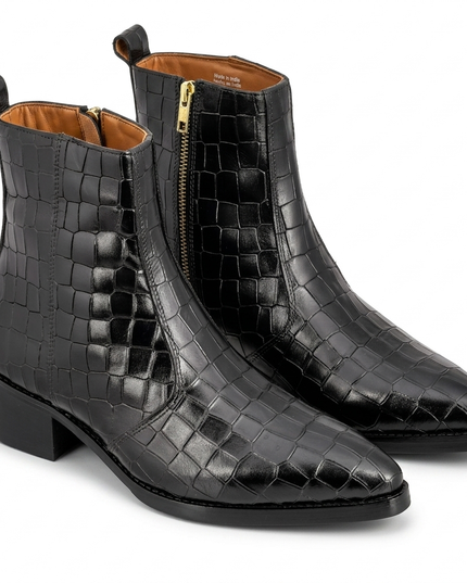 S&B Black Croco Cowboy Chelsea Boots