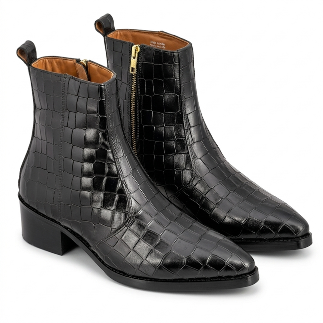 S&B Black Croco Cowboy Chelsea Boots
