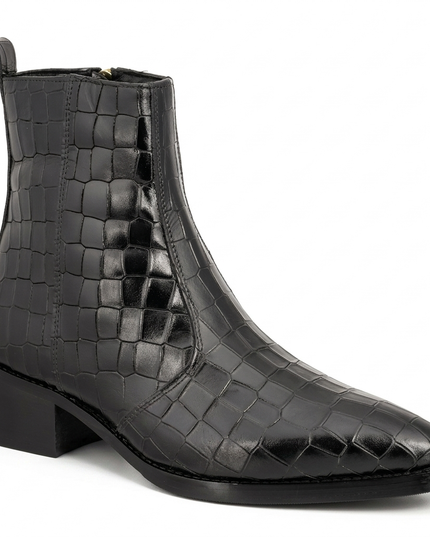 S&B Black Croco Cowboy Chelsea Boots