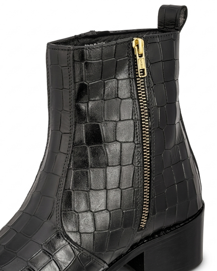 S&B Black Croco Cowboy Chelsea Boots
