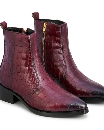 S&B Cherry Croco Cowboy Chelsea Boots