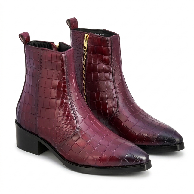 S&B Cherry Croco Cowboy Chelsea Boots