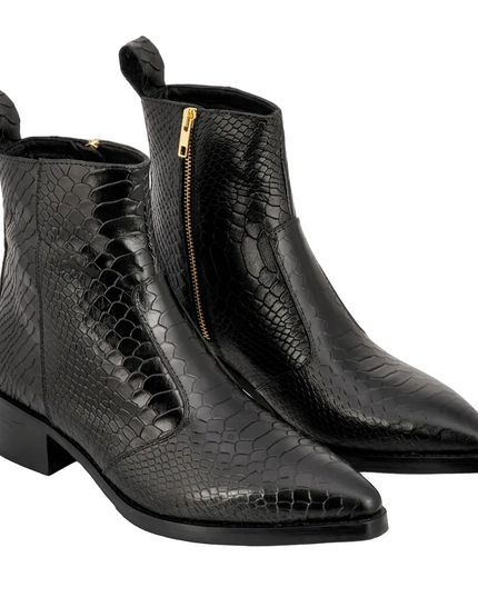 S&B Black Python Cowboy Chelsea Boots