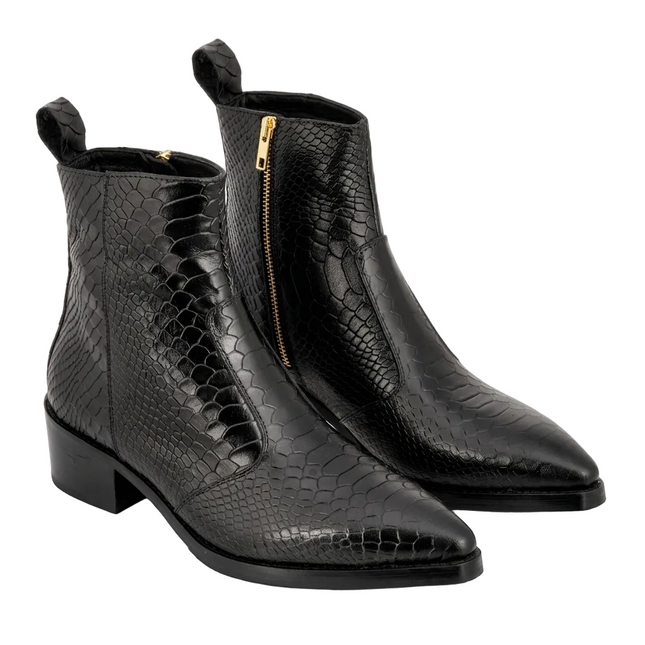 S&B Black Python Cowboy Chelsea Boots