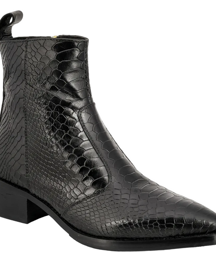 S&B Black Python Cowboy Chelsea Boots