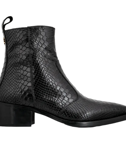 S&B Black Python Cowboy Chelsea Boots