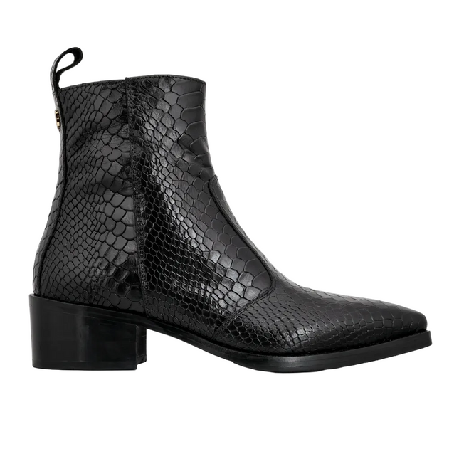 S&B Black Python Cowboy Chelsea Boots