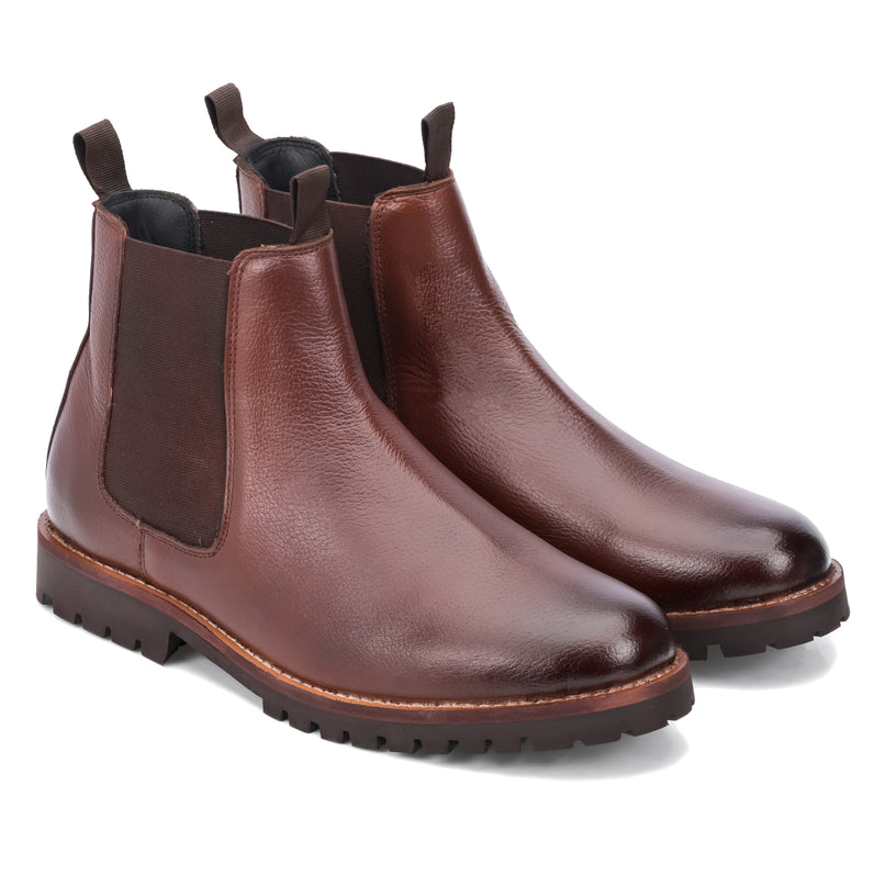 S&B Round Stitched Milled Leather Chelsea - Brown