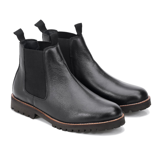 S&B Round Stitched Milled Leather Chelsea - Black