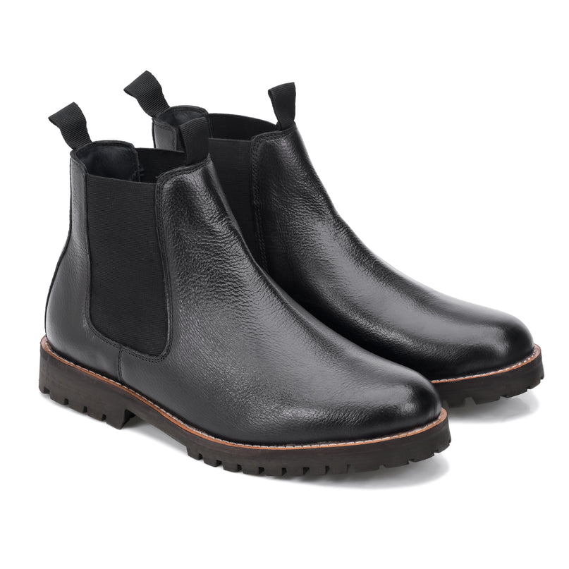 S&B Round Stitched Milled Leather Chelsea - Black