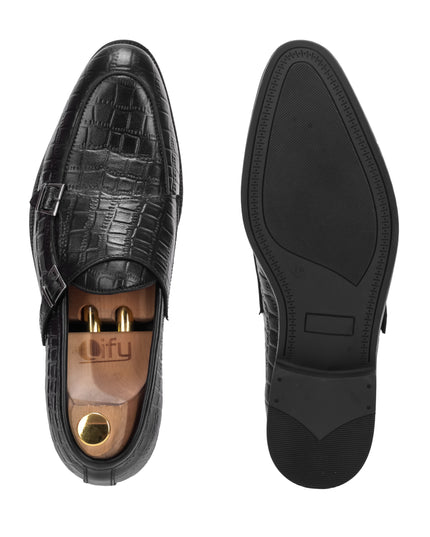 S&B Croco Monk Loafer - Black