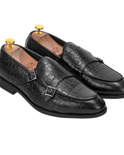 S&B Croco Monk Loafer - Black