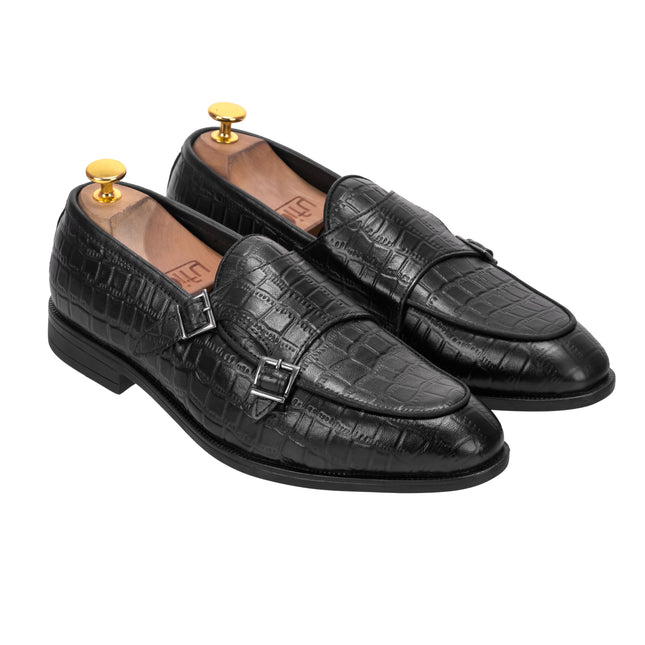 S&B Croco Monk Loafer - Black