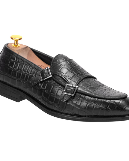 S&B Croco Monk Loafer - Black