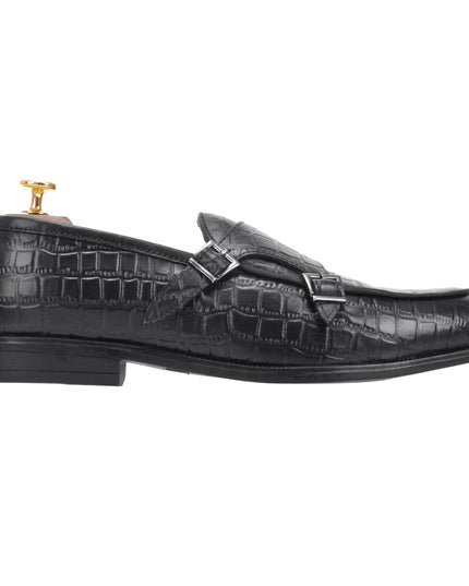 S&B Croco Monk Loafer - Black