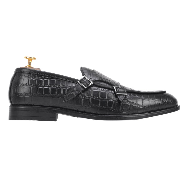 S&B Croco Monk Loafer - Black