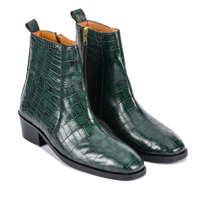 S&B Croco Chelsea with Gold Chain - Green