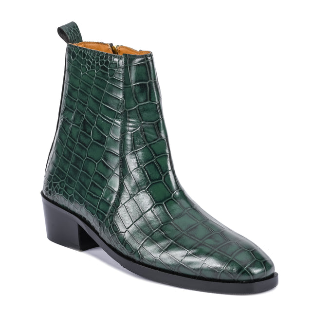 S&B Croco Chelsea with Gold Chain - Green