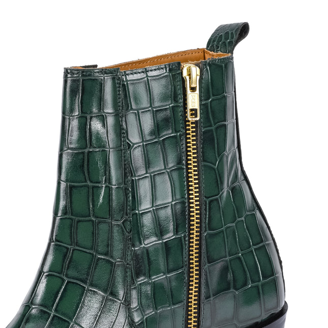 S&B Croco Chelsea with Gold Chain - Green
