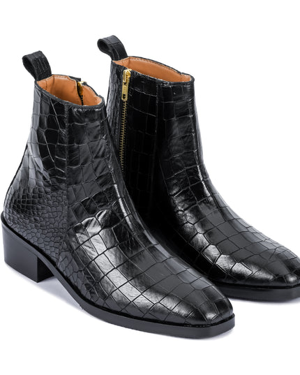 S&B Croco Chelsea with Gold Chain - Black