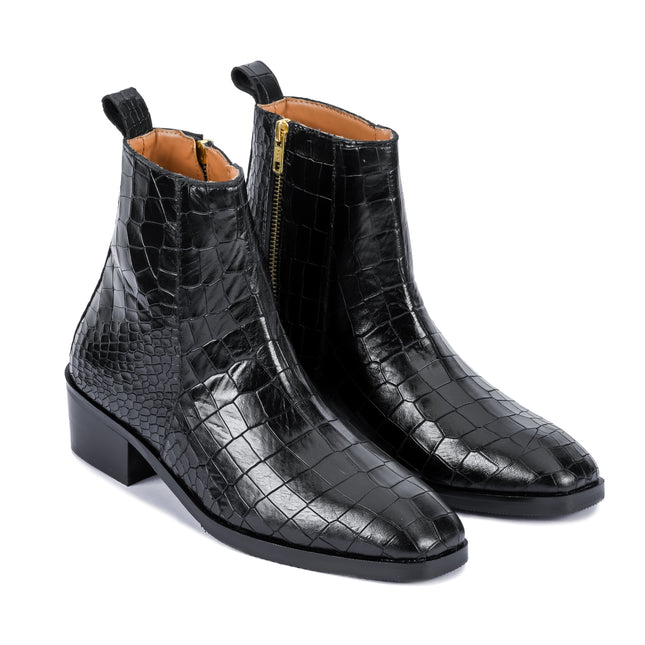 S&B Croco Chelsea with Gold Chain - Black