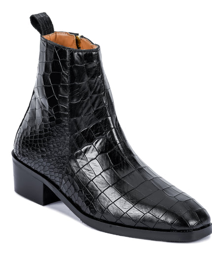 S&B Croco Chelsea with Gold Chain - Black