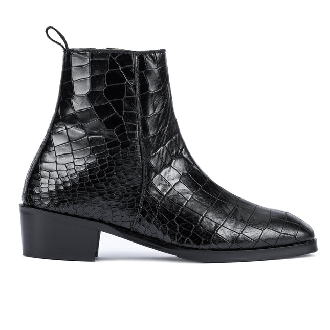 S&B Croco Chelsea with Gold Chain - Black