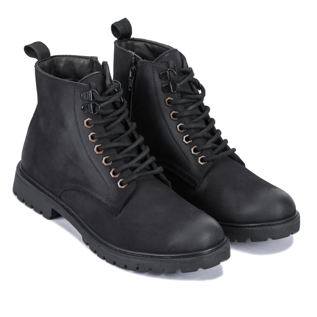 S&B Nubuck Leather Lace-Up Boot - Black