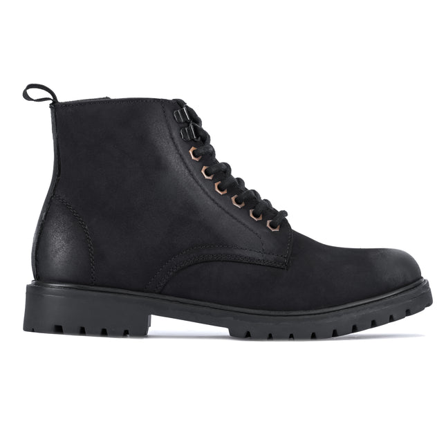 S&B Nubuck Leather Lace-Up Boot - Black