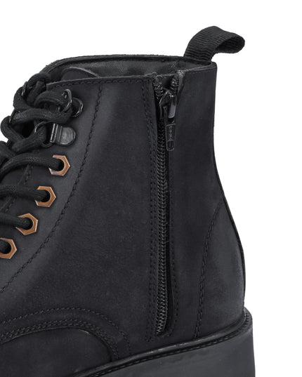 S&B Nubuck Leather Lace-Up Boot - Black
