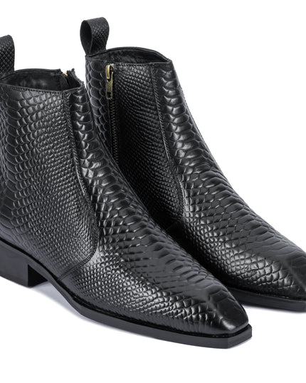 S&B Croco square-Toe Cuban Chelsea - Black