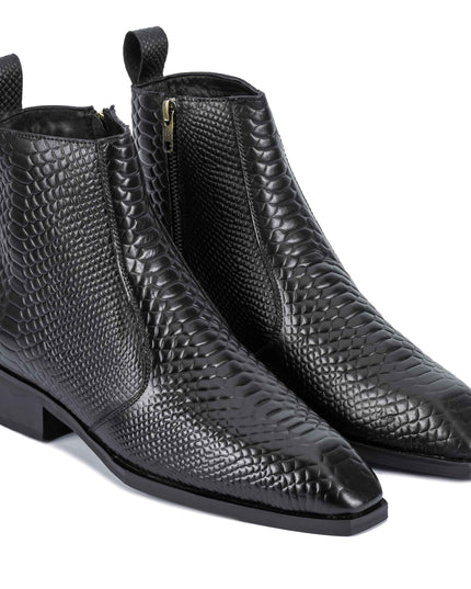 S&B Croco square-Toe Cuban Chelsea - Black