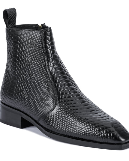 S&B Croco square-Toe Cuban Chelsea - Black