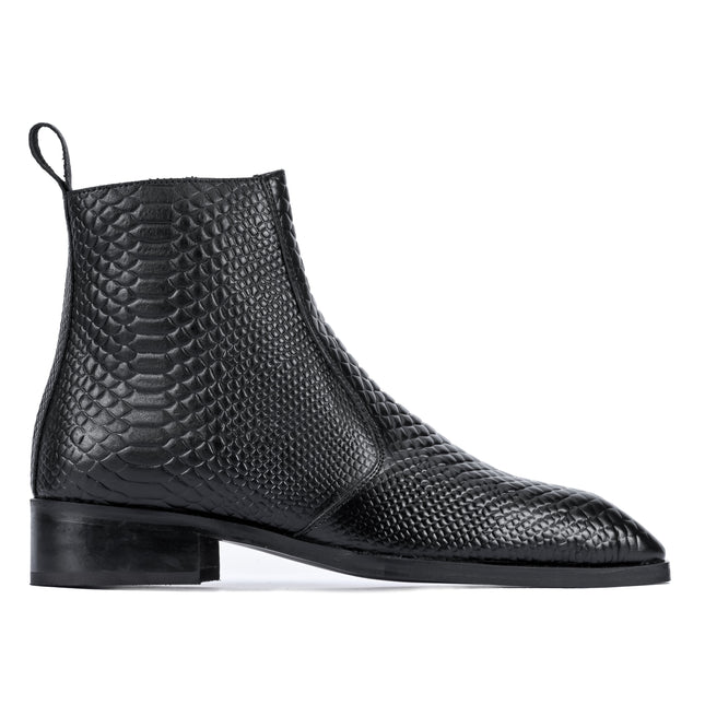 S&B Croco square-Toe Cuban Chelsea - Black