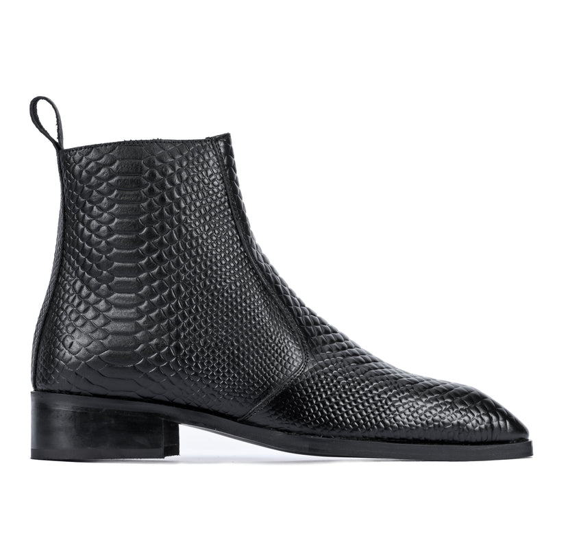 S&B Croco square-Toe Cuban Chelsea - Black